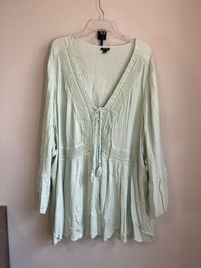 TORRID Mint Green Crochet Lace-Up Peasant Tunic